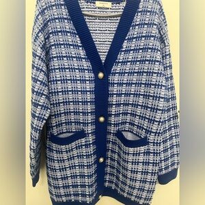 Babaton Aritzia Lacer Cardigan Blue and White Tweed XS